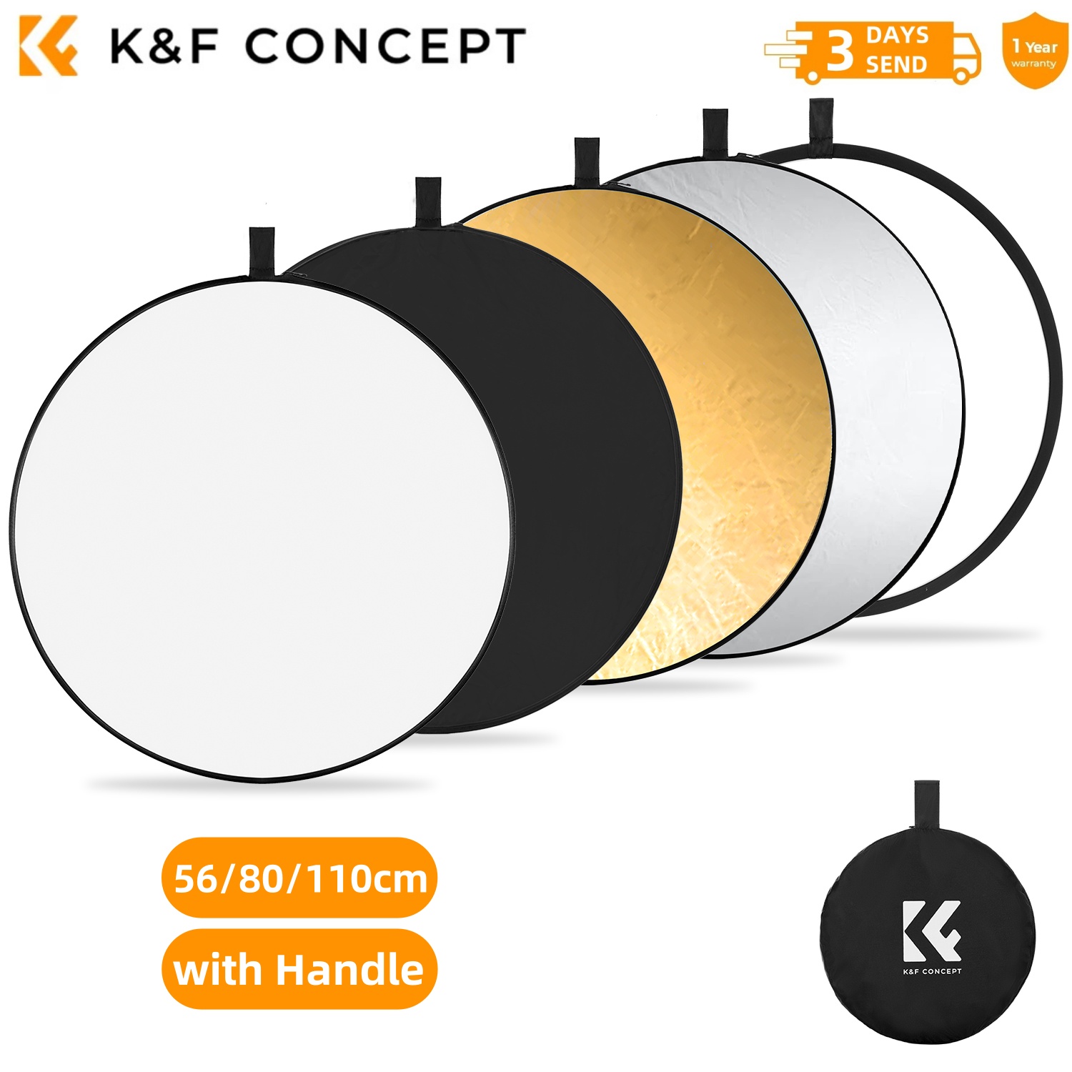 Reflector 5 In 1 - K&F CONCEPT 56/80/110cm 5'i 1 Arada